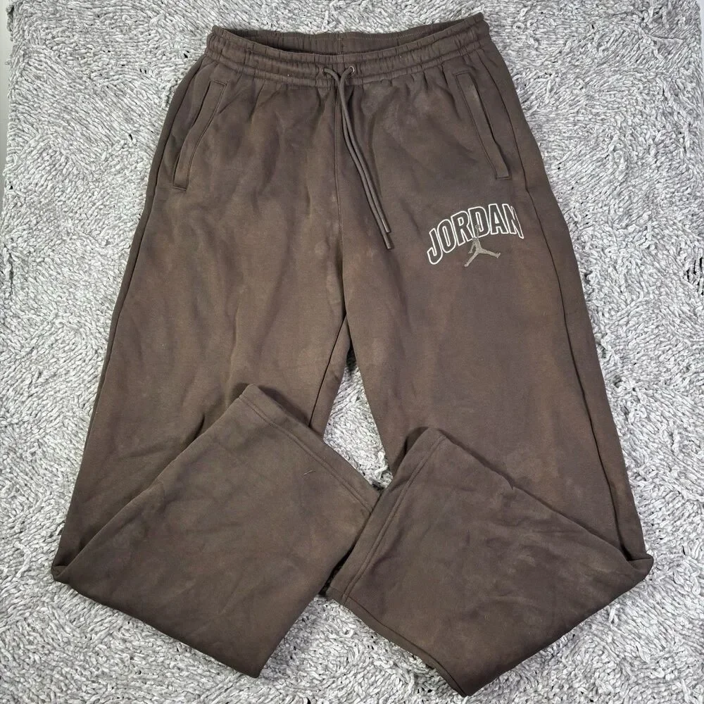 Jordan Brooklyn Fleece Wordmark Logo Oversized Sweatpants Mens Medium Brown Gym